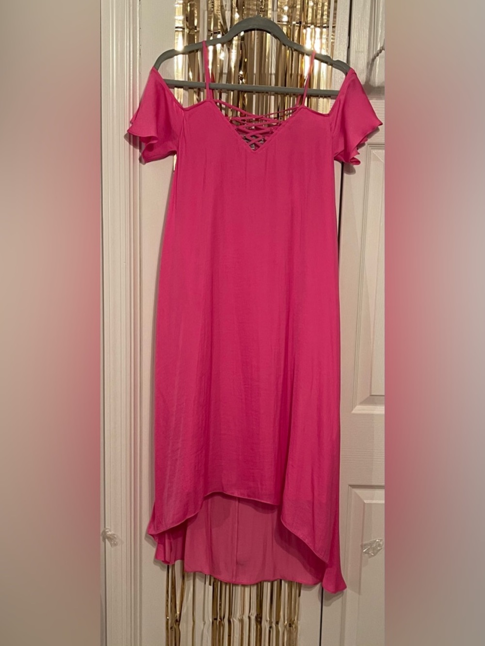 Jennifer Lopez Fuchsia Off-Shoulder High-Low Dress